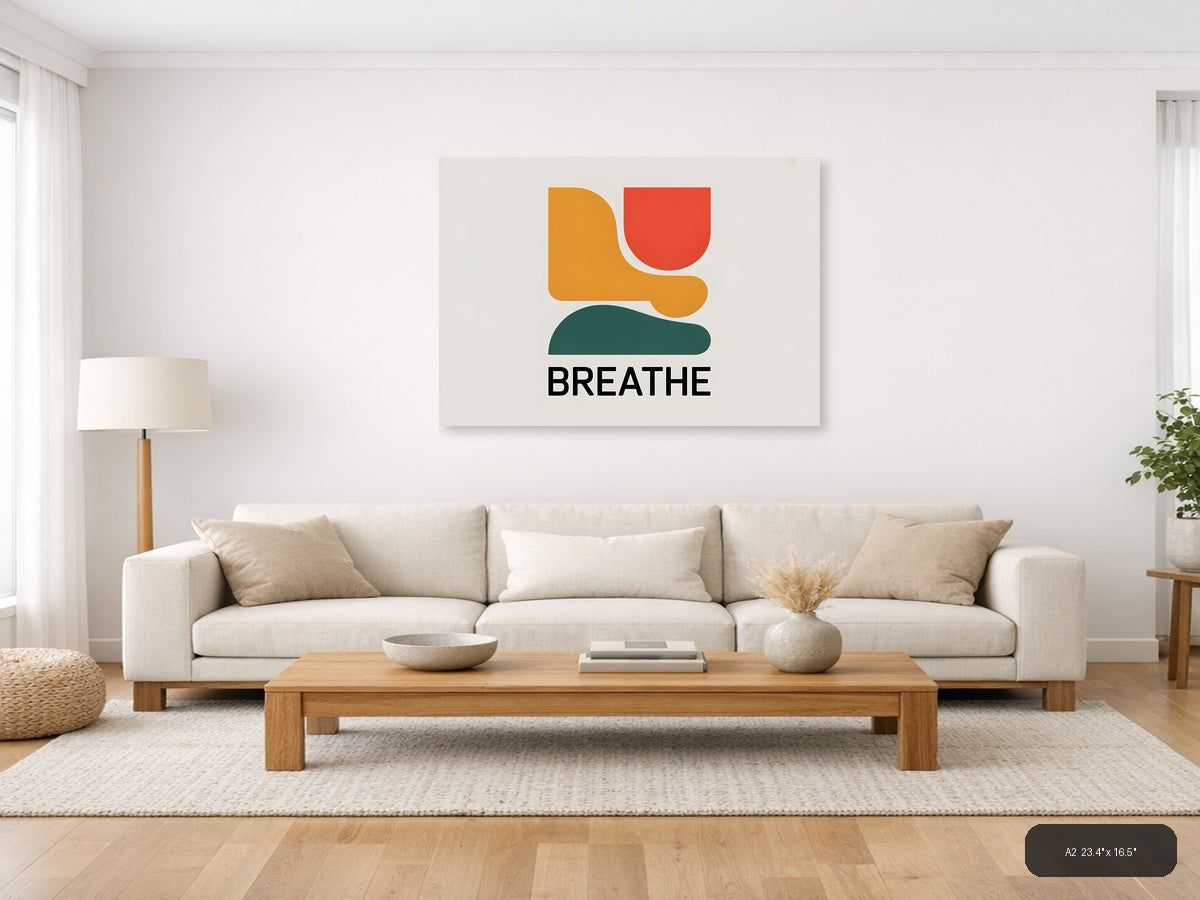 Minimalist Breathe Abstract Shapes Landscape Wall Art — A2 / Living Room