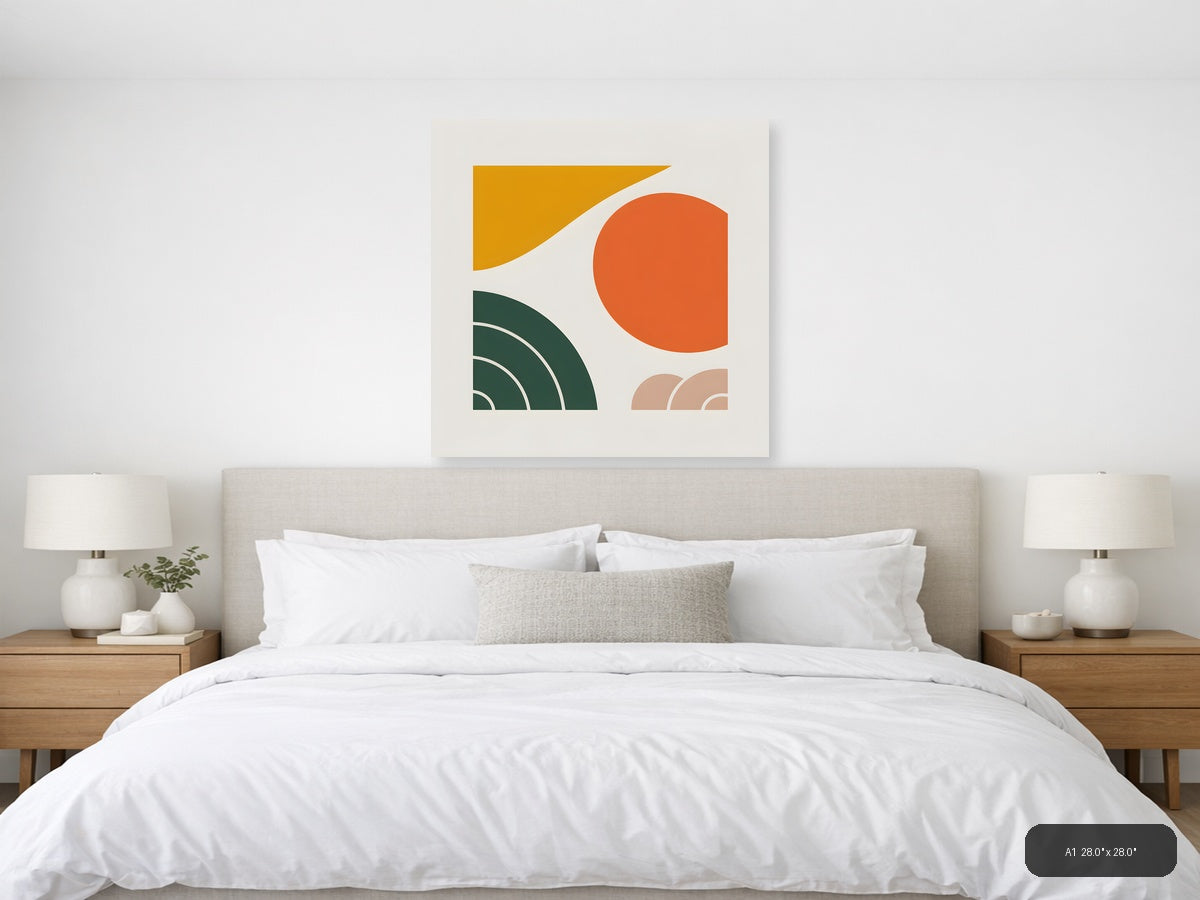 Minimalist Geometric Shapes Orange Green Gold Wall Art — A1 / Bedroom