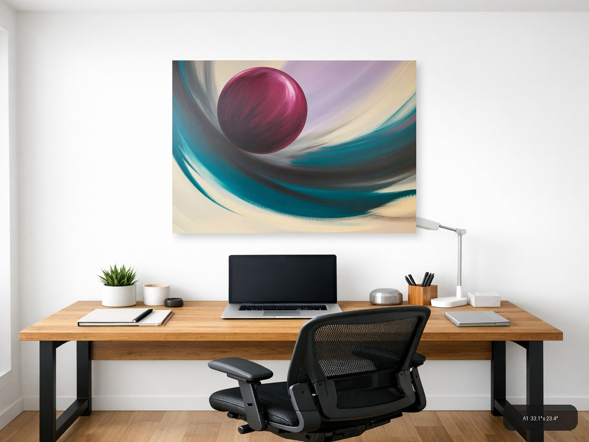 Magenta Sphere Abstract Swirl Landscape Wall Art — A1 / Office