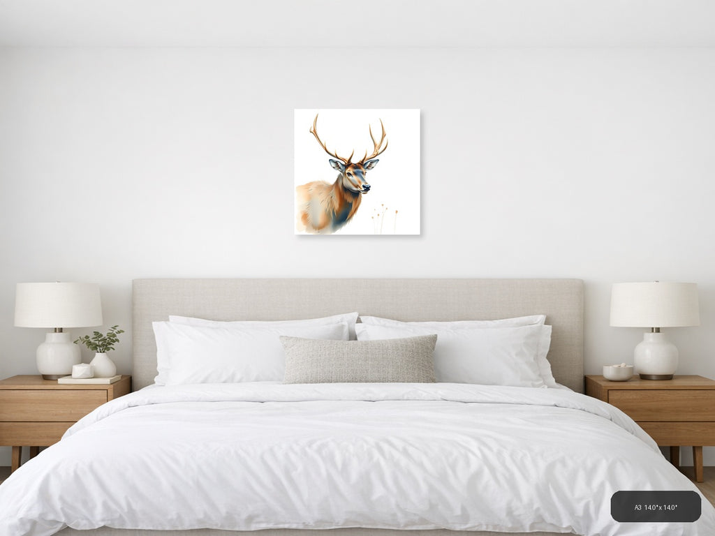 Majestic Deer with Antlers Watercolor Wall Art — A3 / Bedroom