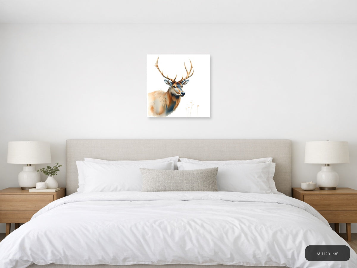 Majestic Deer with Antlers Watercolor Wall Art — A3 / Bedroom