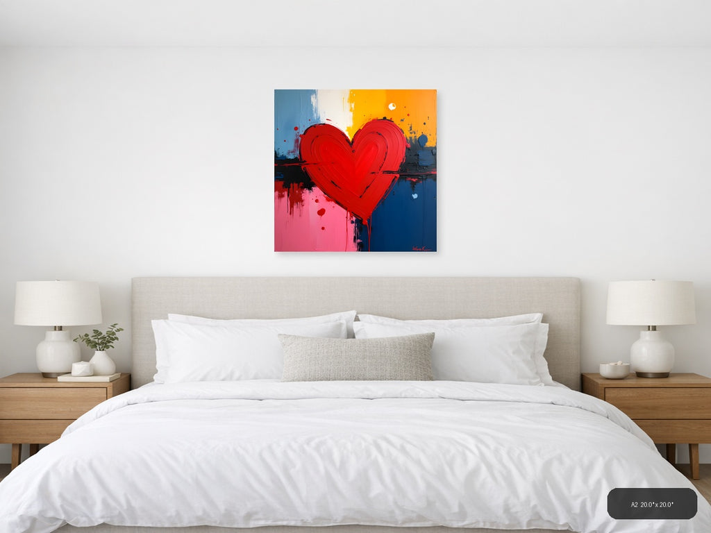 Bold Red Heart Abstract Canvas Wall Art — A2 / Bedroom