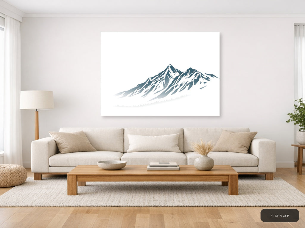 Minimalist Snow-Capped Mountain Peak Wall Art — A1 / Living Room