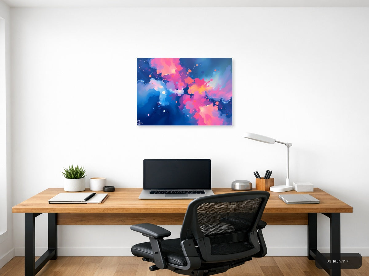 Abstract Pink & Blue Fluid Clouds Modern Wall Art — A3 / Office