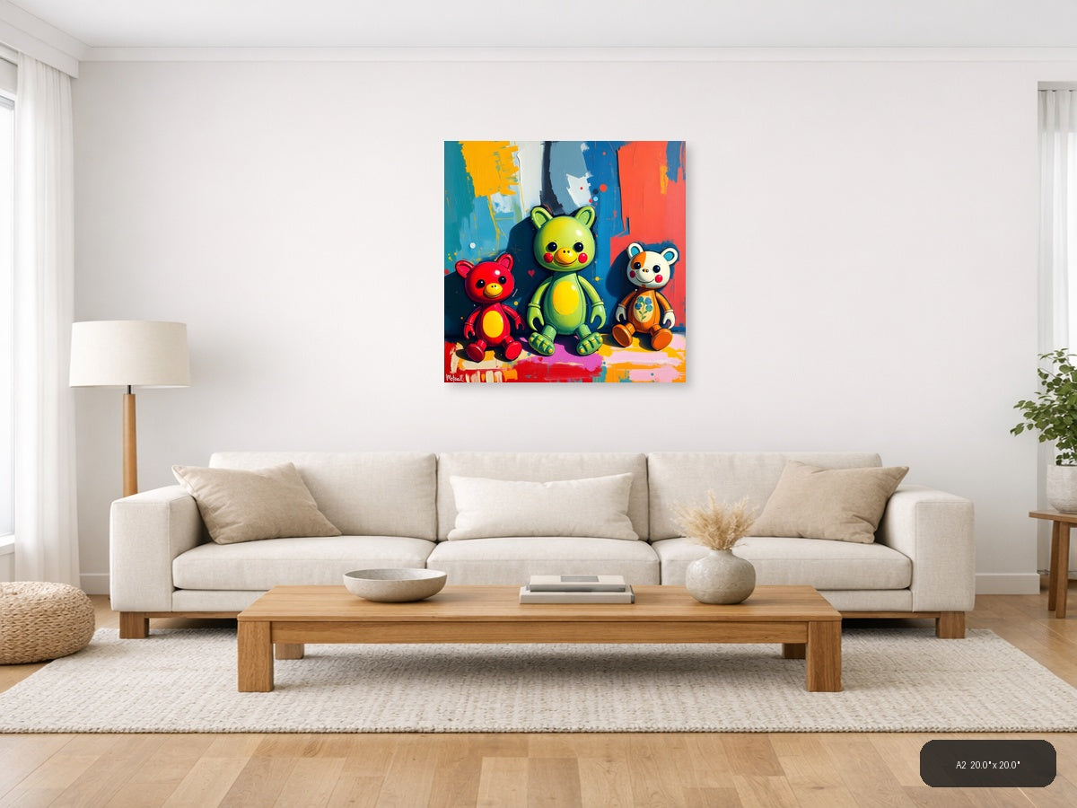 Colorful Toy Bears Abstract Modern Wall Art — A2 / Living Room