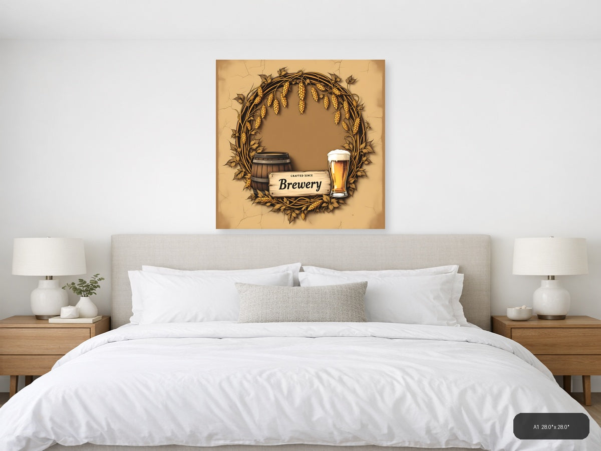 Vintage Brewery Beer Hops Barrel Wall Art — A1 / Bedroom