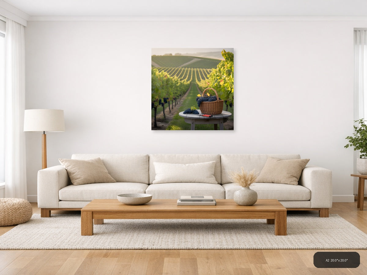 Vineyard Harvest Basket - Minimalist Wall Art — A2 / Living Room