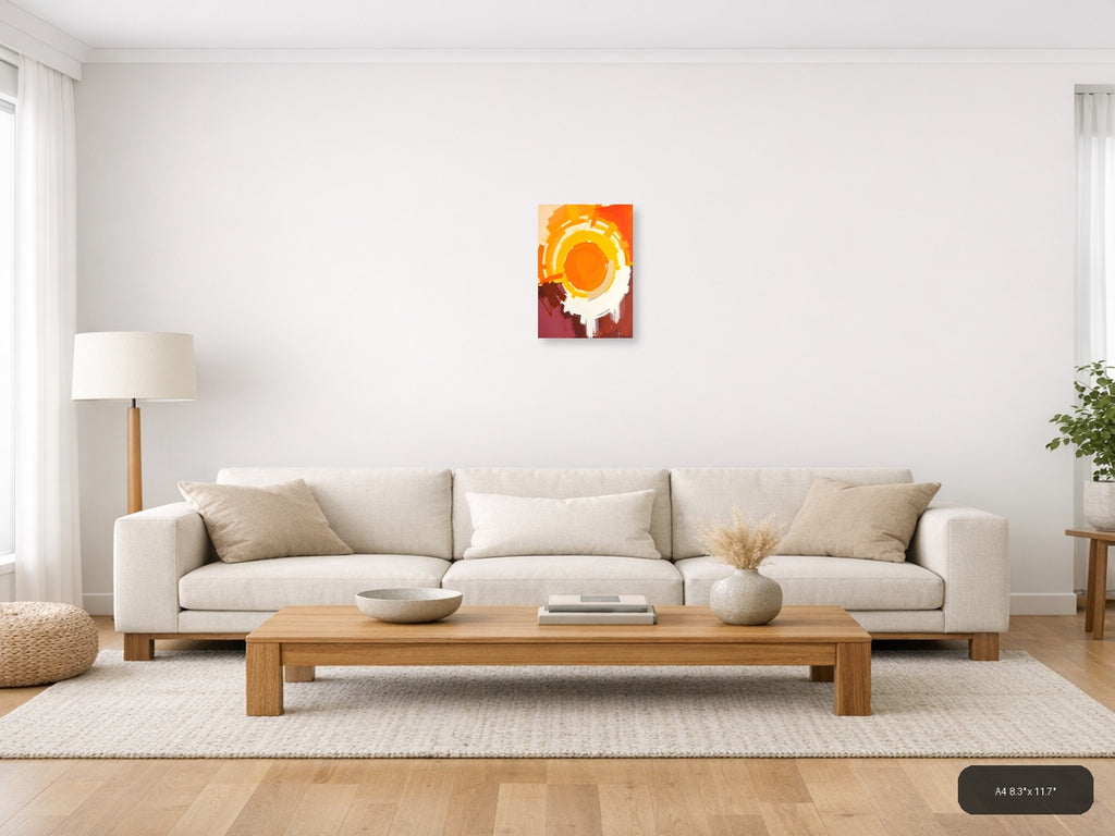 Abstract Concentric Circles Orange Yellow Wall Art — A4 / Living Room