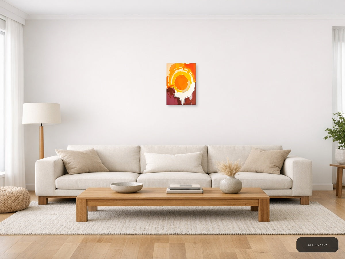 Abstract Concentric Circles Orange Yellow Wall Art — A4 / Living Room