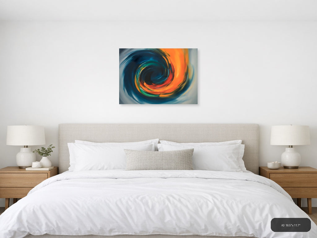 Vibrant Abstract Spiral Motion Modern Wall Art — A3 / Bedroom
