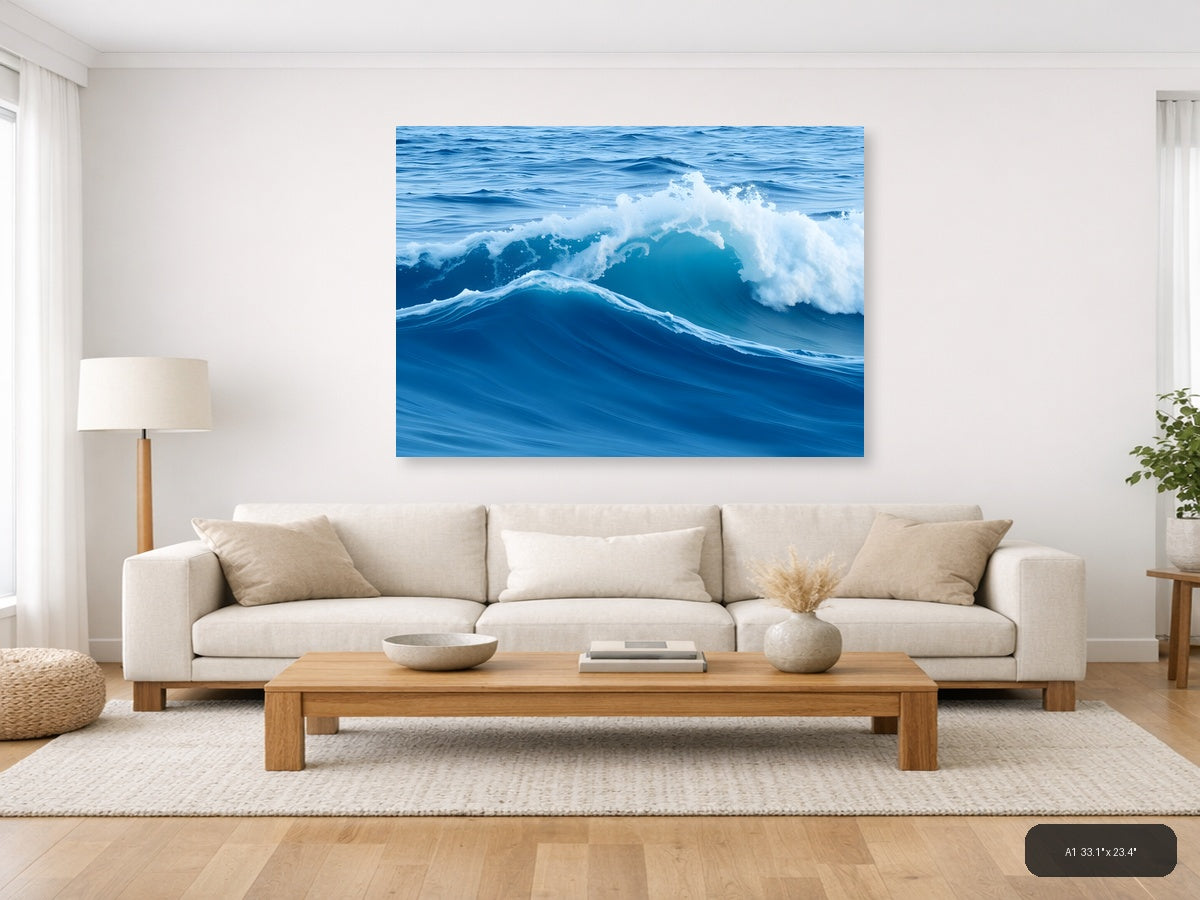 Minimalist Ocean Waves Blue Sea Wall Art — A1 / Living Room