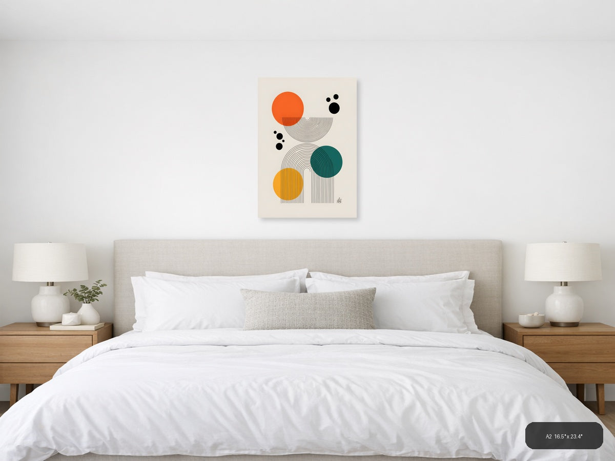 Abstract Line Art with Geometric Circles Wall Art — A2 / Bedroom