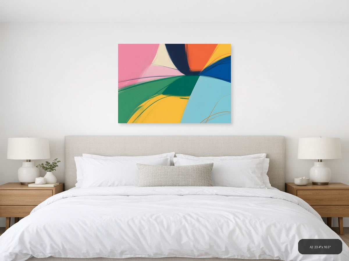 Colorful Abstract Curved Shapes Modern Landscape Wall Art — A2 / Bedroom