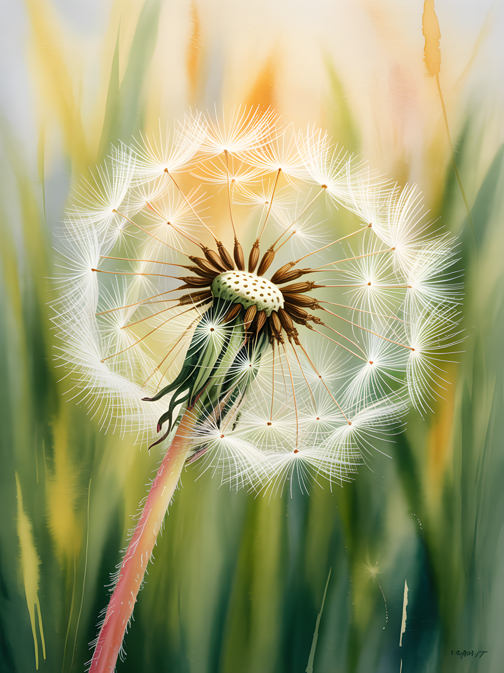 Dandelion Seedhead Watercolor Painting Wall Art