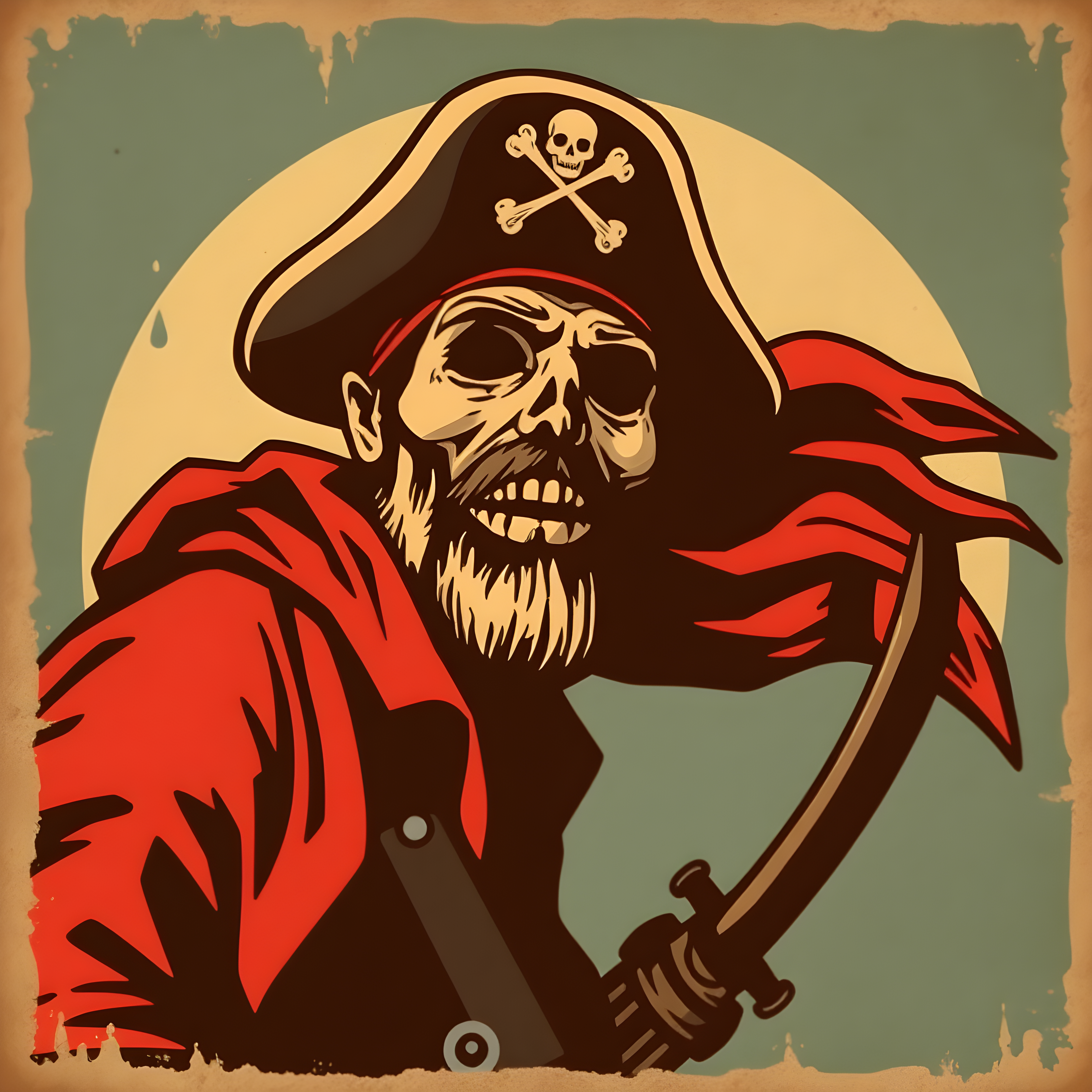 Vintage Pirate Skull Captain Red Coat Wall Art