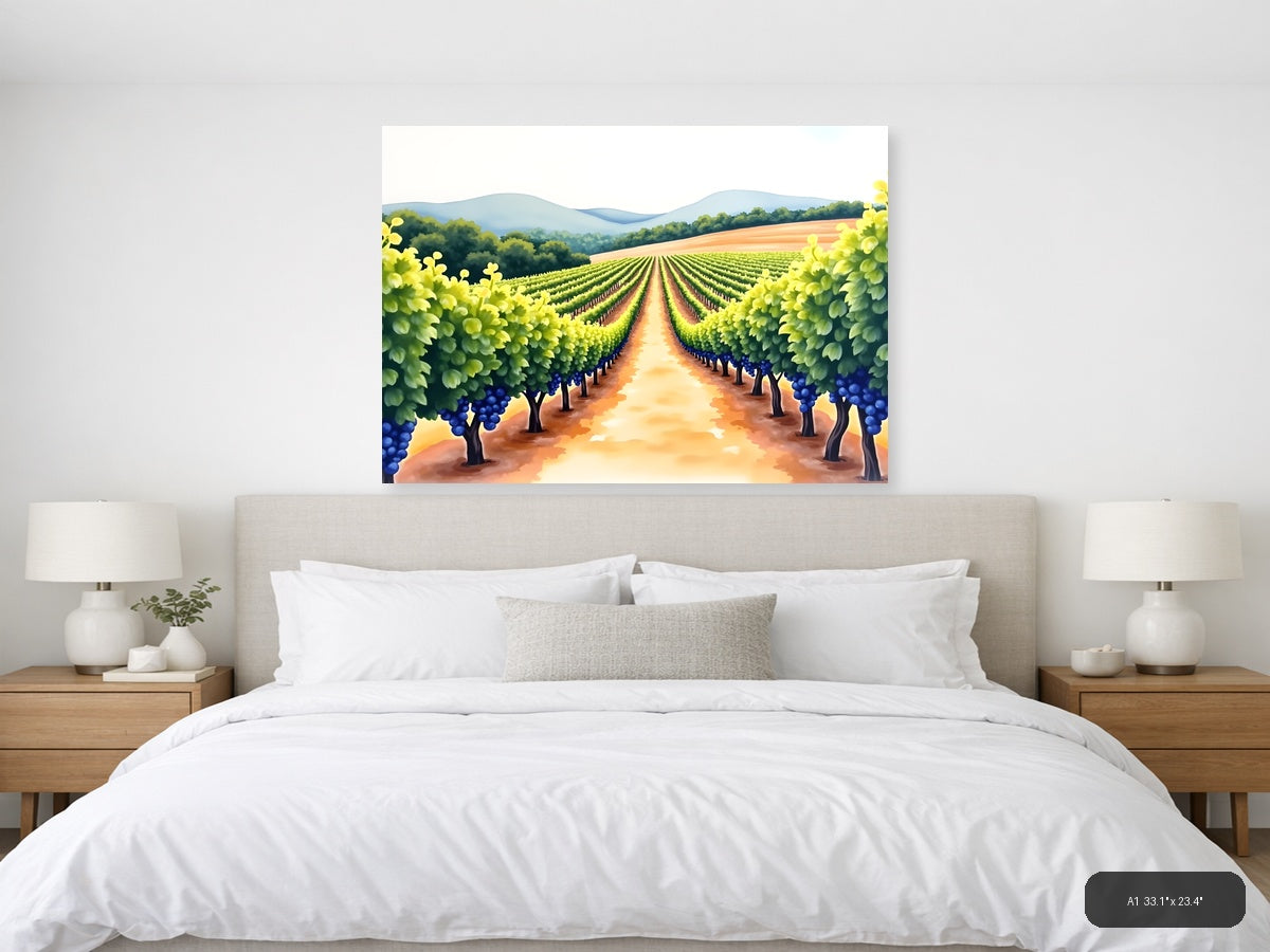 Vineyard Landscape Watercolor Wall Art — A1 / Bedroom