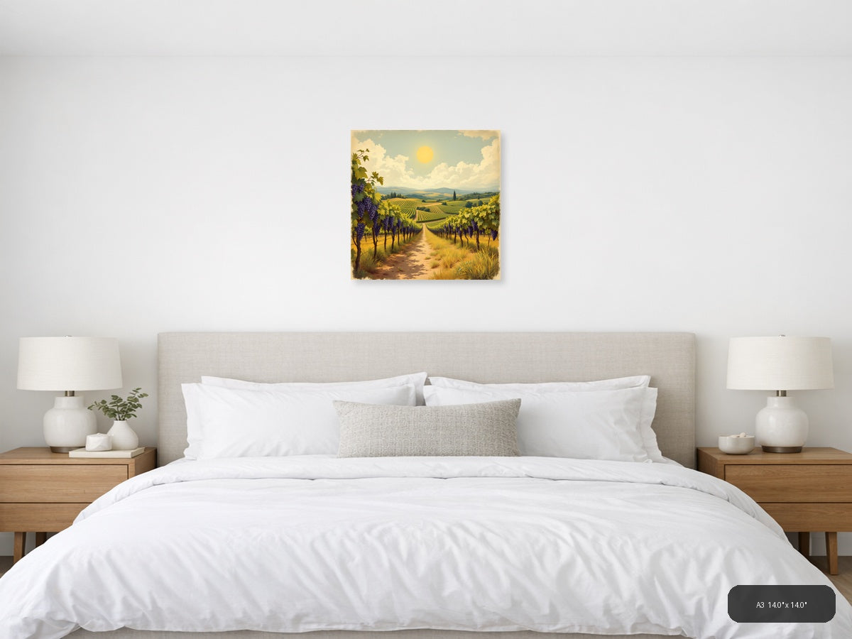 Vintage Tuscan Vineyard Landscape with Purple Grapes Wall Art — A3 / Bedroom