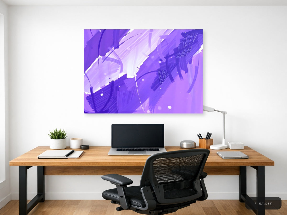 Purple Abstract Brushstrokes & Light Rays Wall Art — A1 / Office