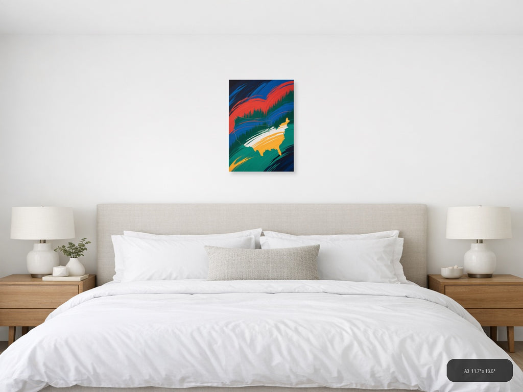 Abstract USA Map with Flowing Ribbons - Modern Wall Art — A3 / Bedroom