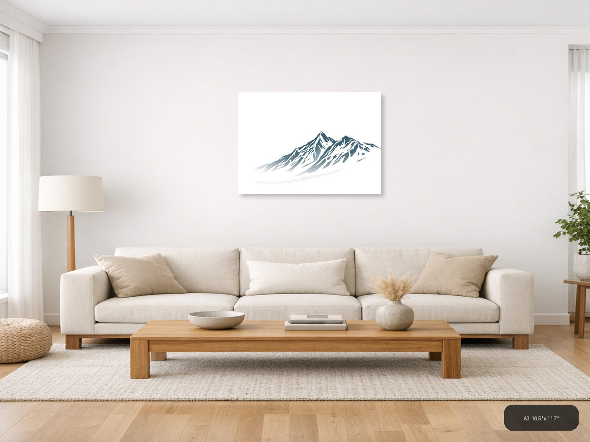 Minimalist Snow-Capped Mountain Peak Wall Art — A3 / Living Room