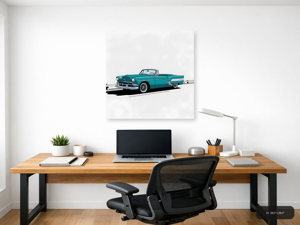 Turquoise Classic Convertible Car Minimalist Wall Art — A1 / Office
