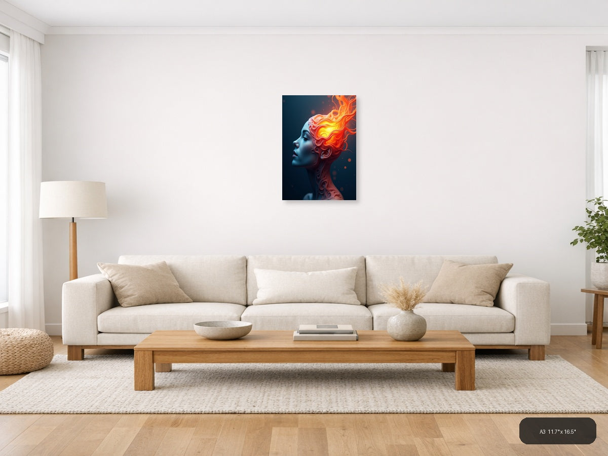 Abstract Fiery Head Portrait - Modern Digital Wall Art — A3 / Living Room