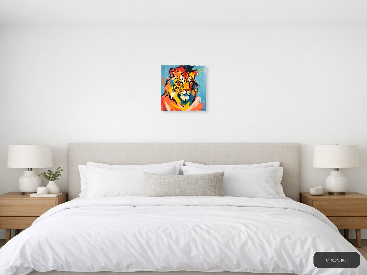 Vibrant Abstract Lion Head Colorful Wall Art — A4 / Bedroom