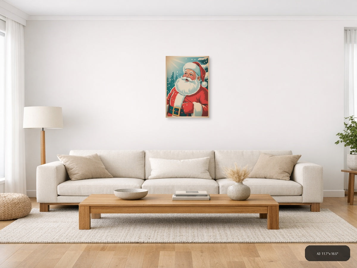Vintage Santa Claus Portrait Christmas Wall Art — A3 / Living Room