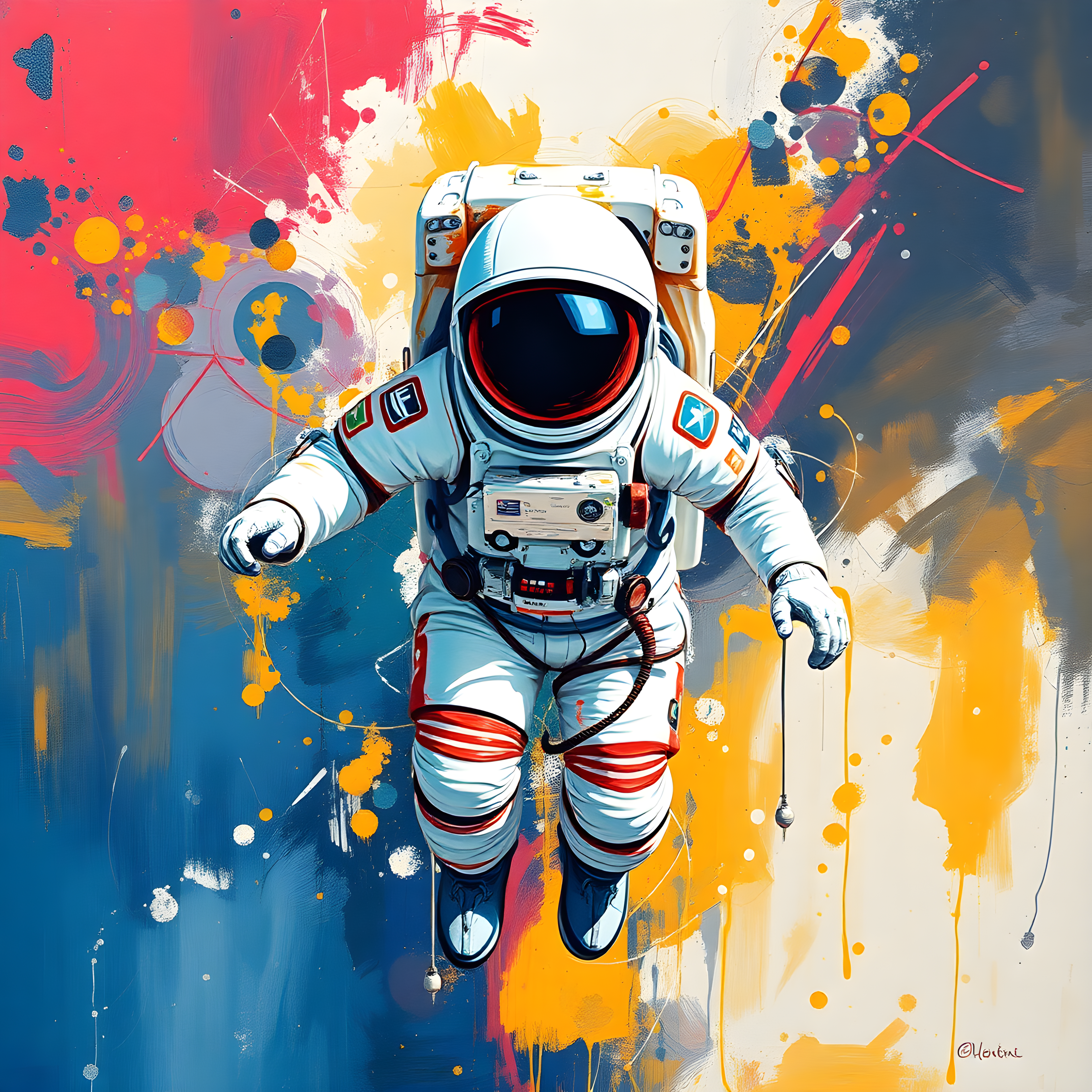 Astronaut in Space Abstract Colorful Wall Art