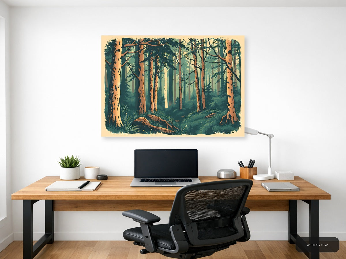 Vintage Forest Path with Birch Trees Wall Art — A1 / Office
