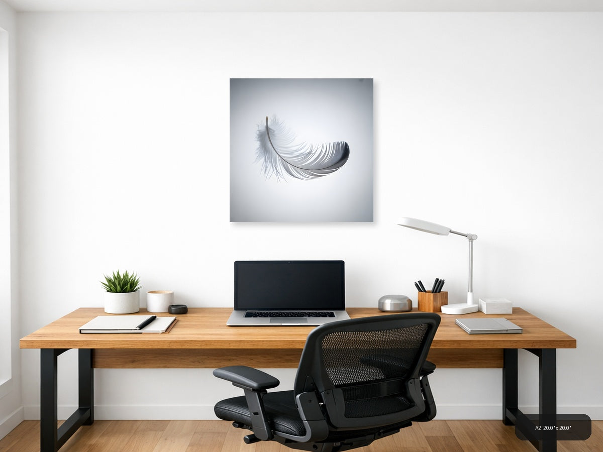 Minimalist Gray Feather Floating Wall Art — A2 / Office