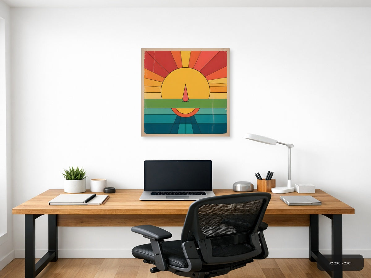 Vintage Sunset Over Water Geometric Wall Art — A2 / Office