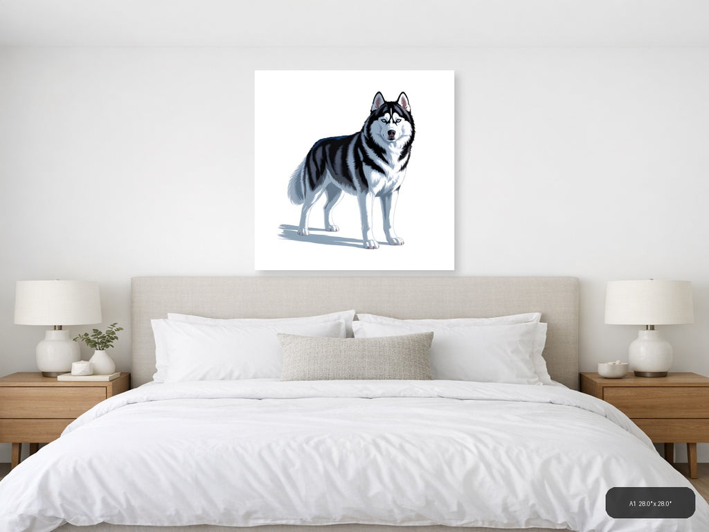 Husky Portrait with Blue Eyes - Minimalist Wall Art — A1 / Bedroom