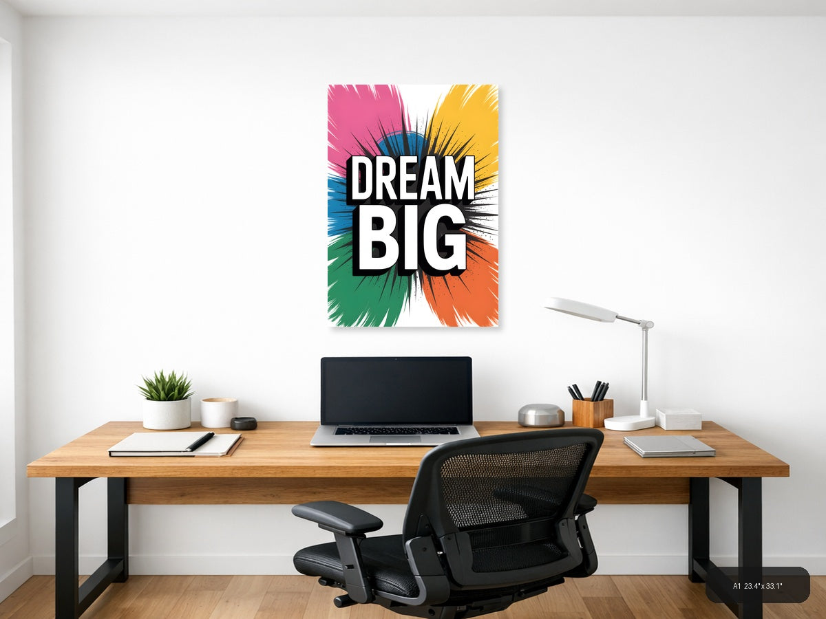 Dream Big Abstract Sunburst Motivational Wall Art — A1 / Office