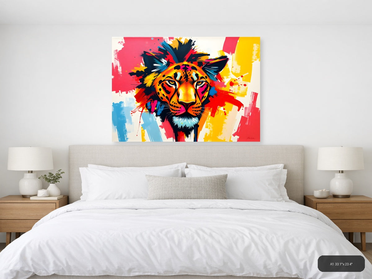 Colorful Abstract Lion Head Splatter Pop Art Wall Art — A1 / Bedroom