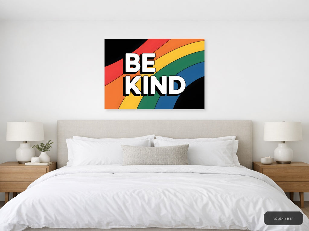 Be Kind Rainbow Typography Photography Wall Art — A2 / Bedroom