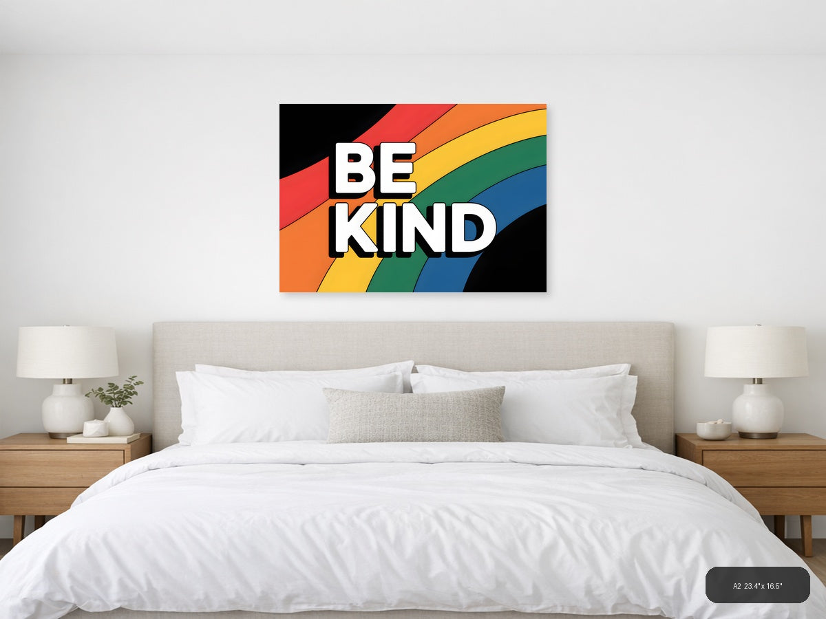 Be Kind Rainbow Typography Photography Wall Art — A2 / Bedroom