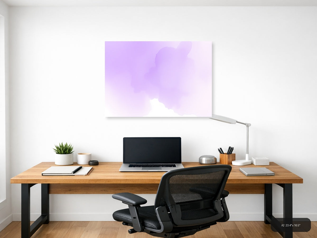 Purple Misty Mountain Watercolor Landscape Wall Art — A2 / Office