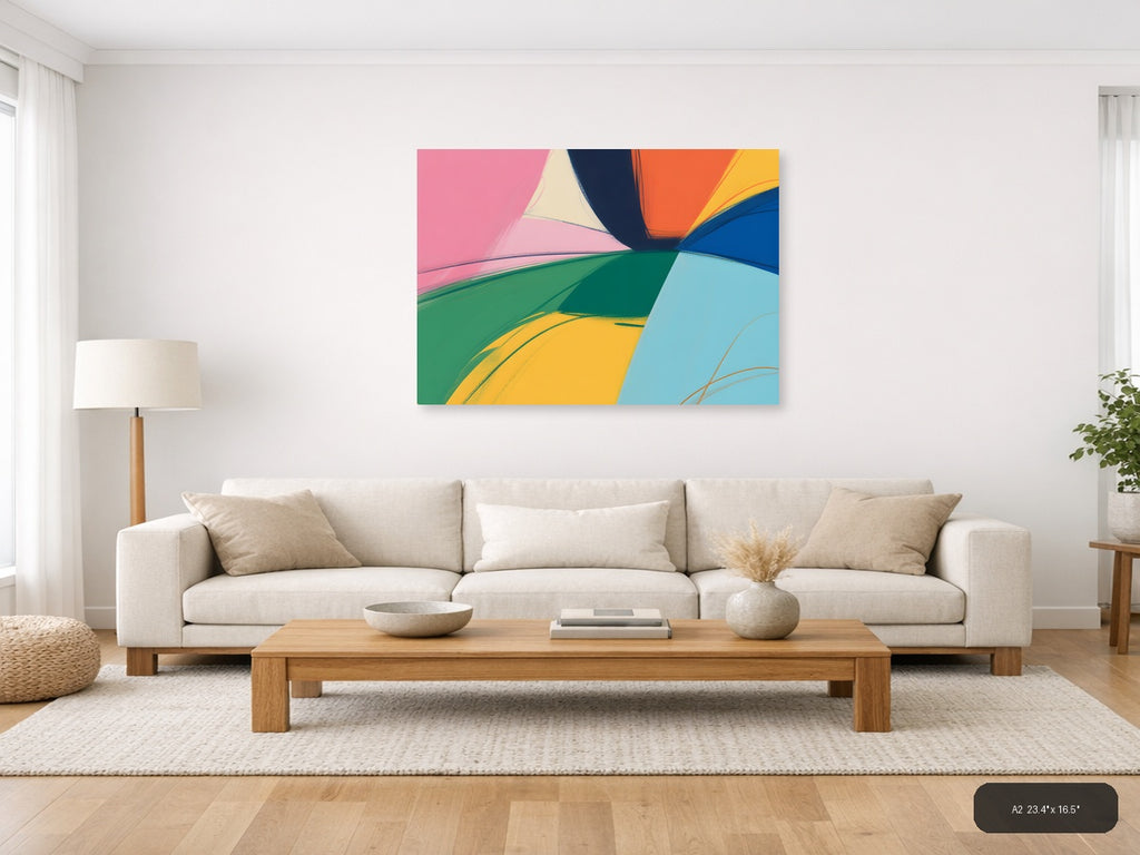 Colorful Abstract Curved Shapes Modern Landscape Wall Art — A2 / Living Room