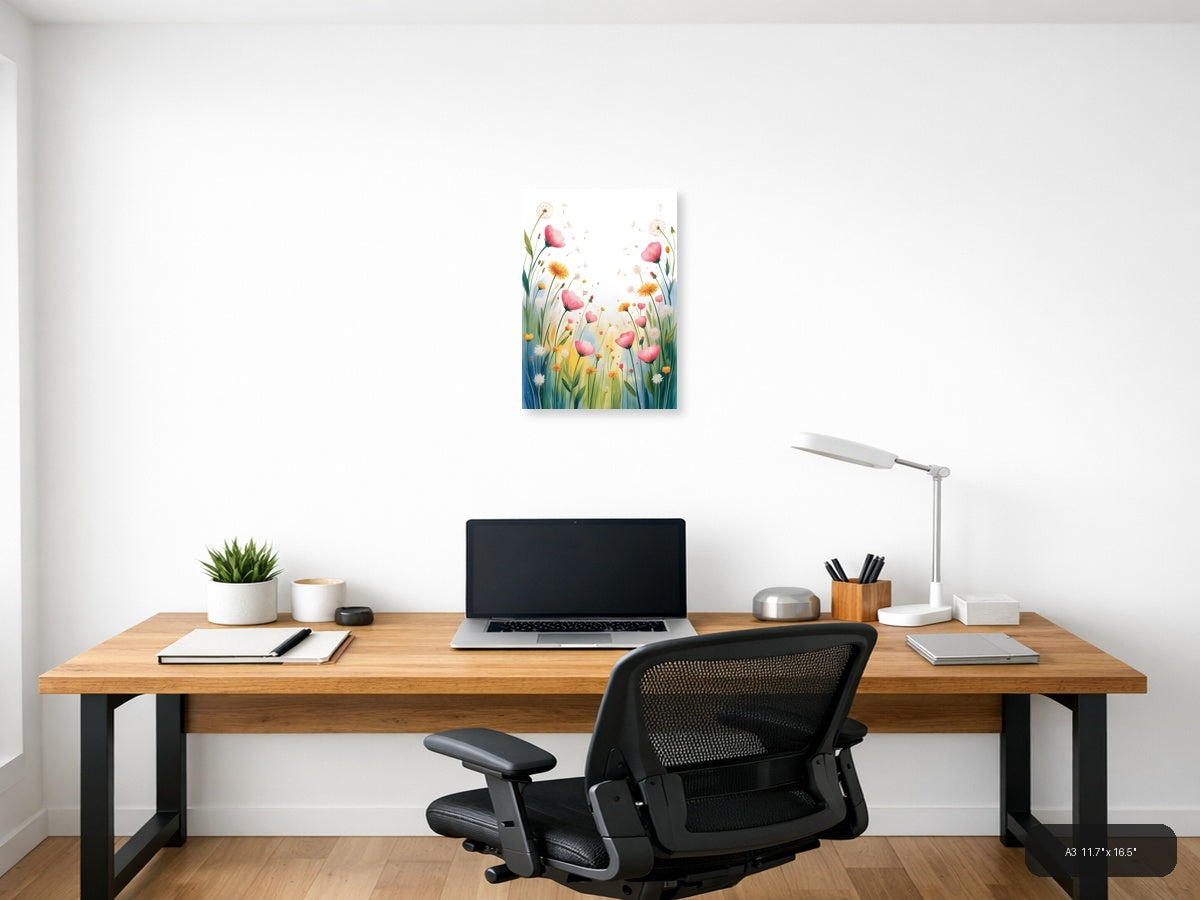 Pink Wildflowers & Dandelions Watercolor Wall Art — A3 / Office
