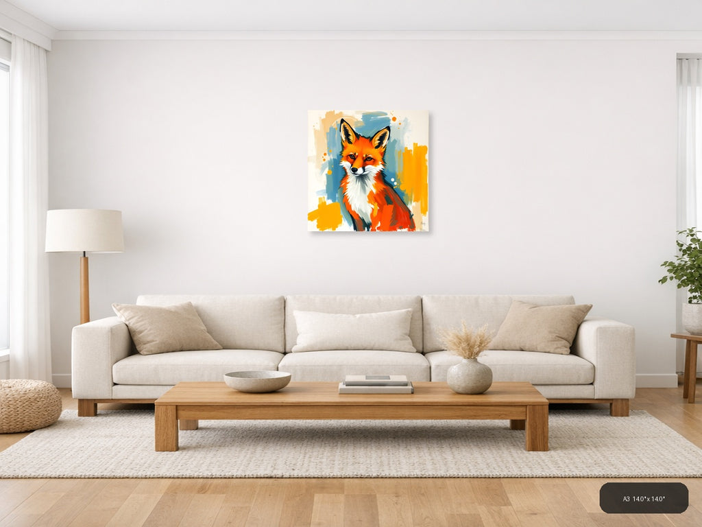 Vibrant Orange Fox Abstract Modern Wall Art — A3 / Living Room