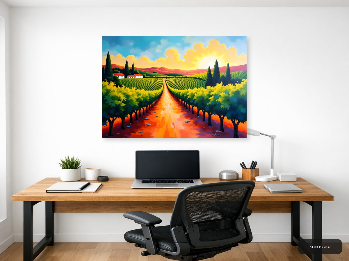 Tuscan Vineyard Landscape Abstract Painting Wall Art — A1 / Office