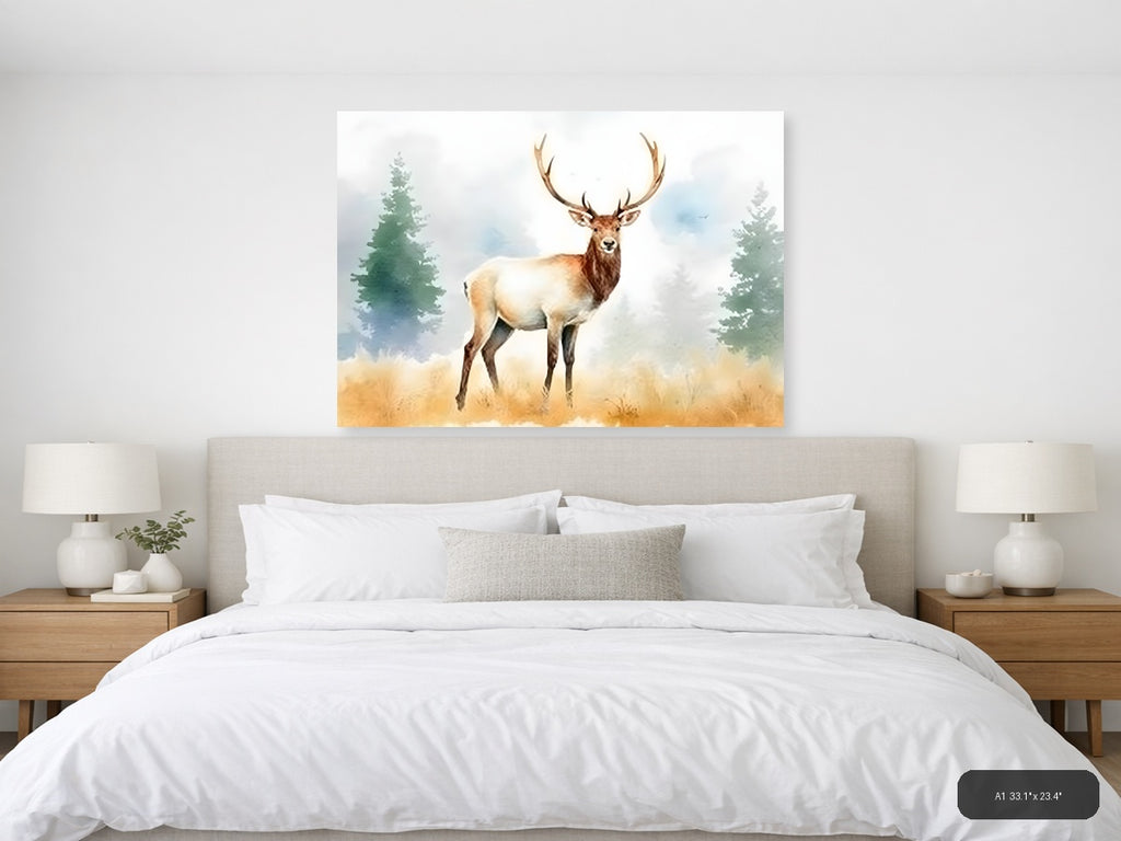 Majestic Elk in Forest Watercolor Wall Art — A1 / Bedroom