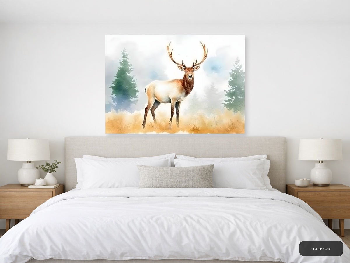 Majestic Elk in Forest Watercolor Wall Art — A1 / Bedroom