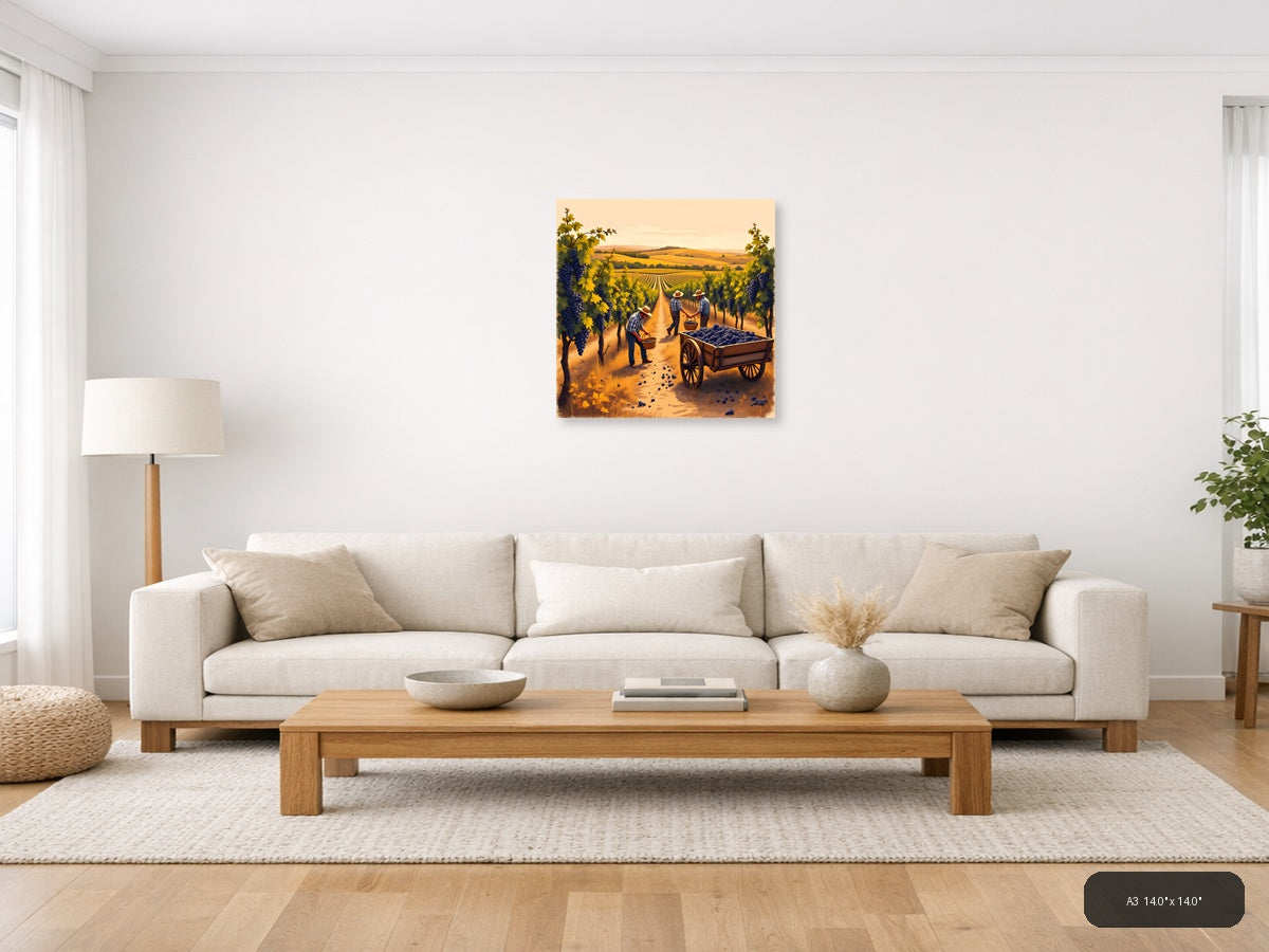 Vintage Vineyard Harvest Workers Wall Art — A3 / Living Room