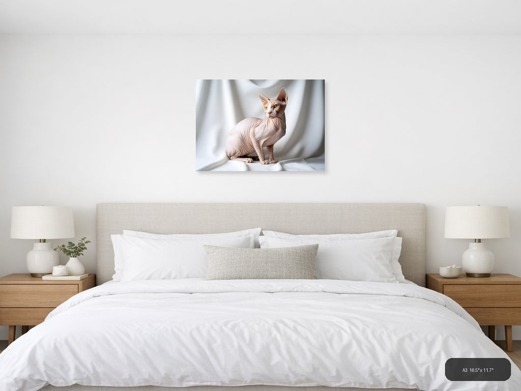 Minimalist Hairless Cat Portrait Landscape Wall Art — A3 / Bedroom