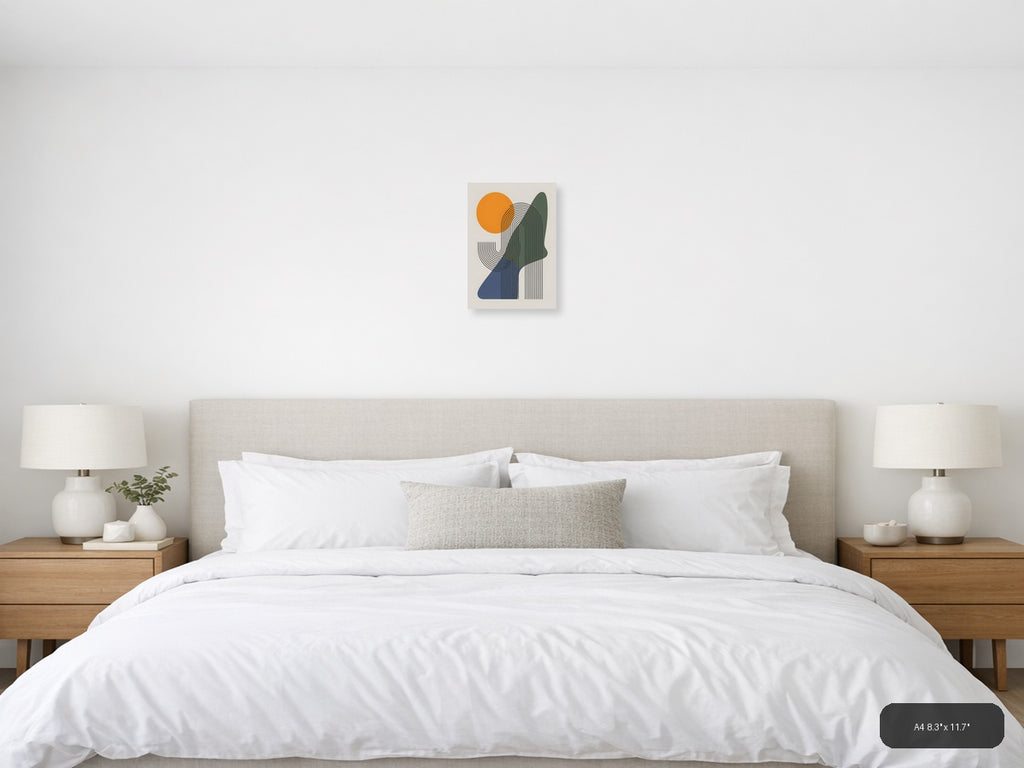 Abstract Line Art Portrait with Orange Sun Wall Art — A4 / Bedroom