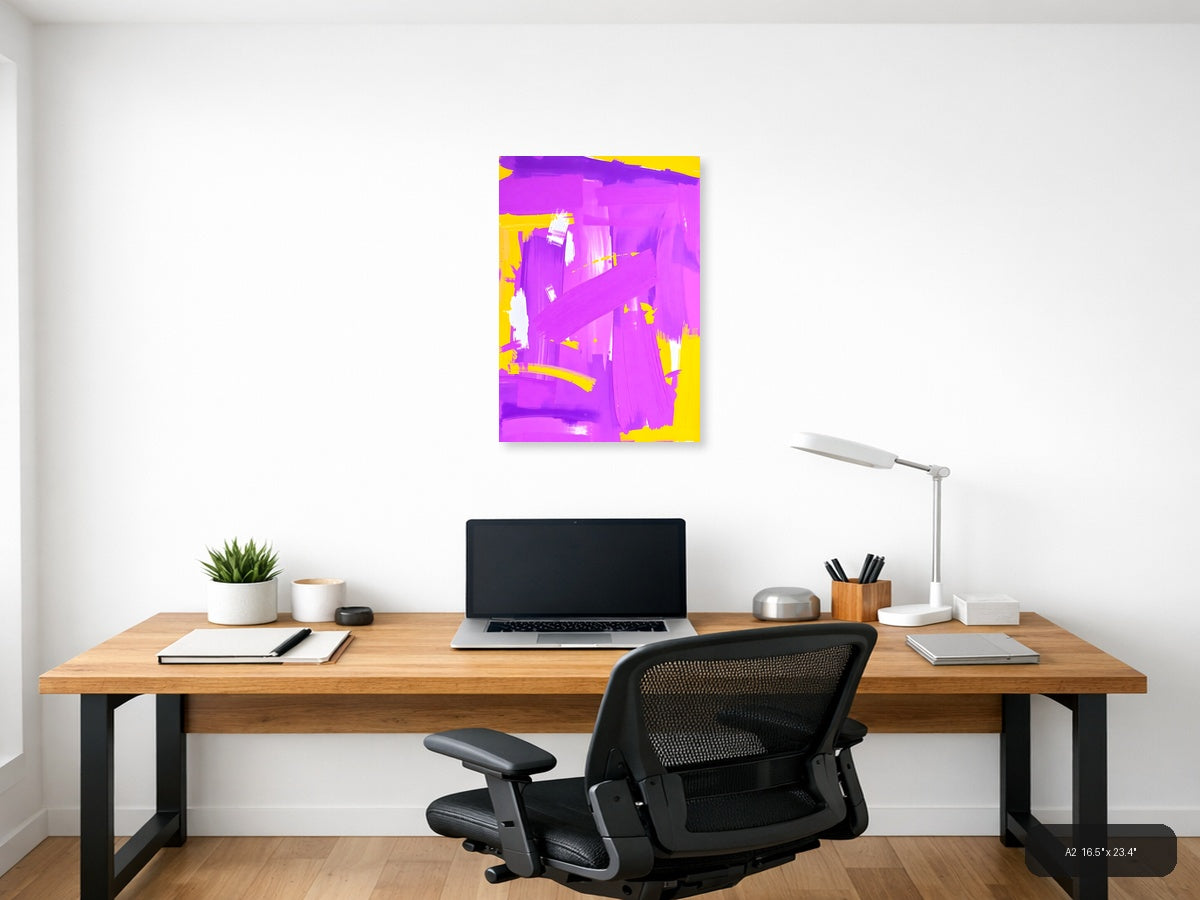 Vibrant Magenta & Yellow Abstract Paint Strokes Wall Art — A2 / Office