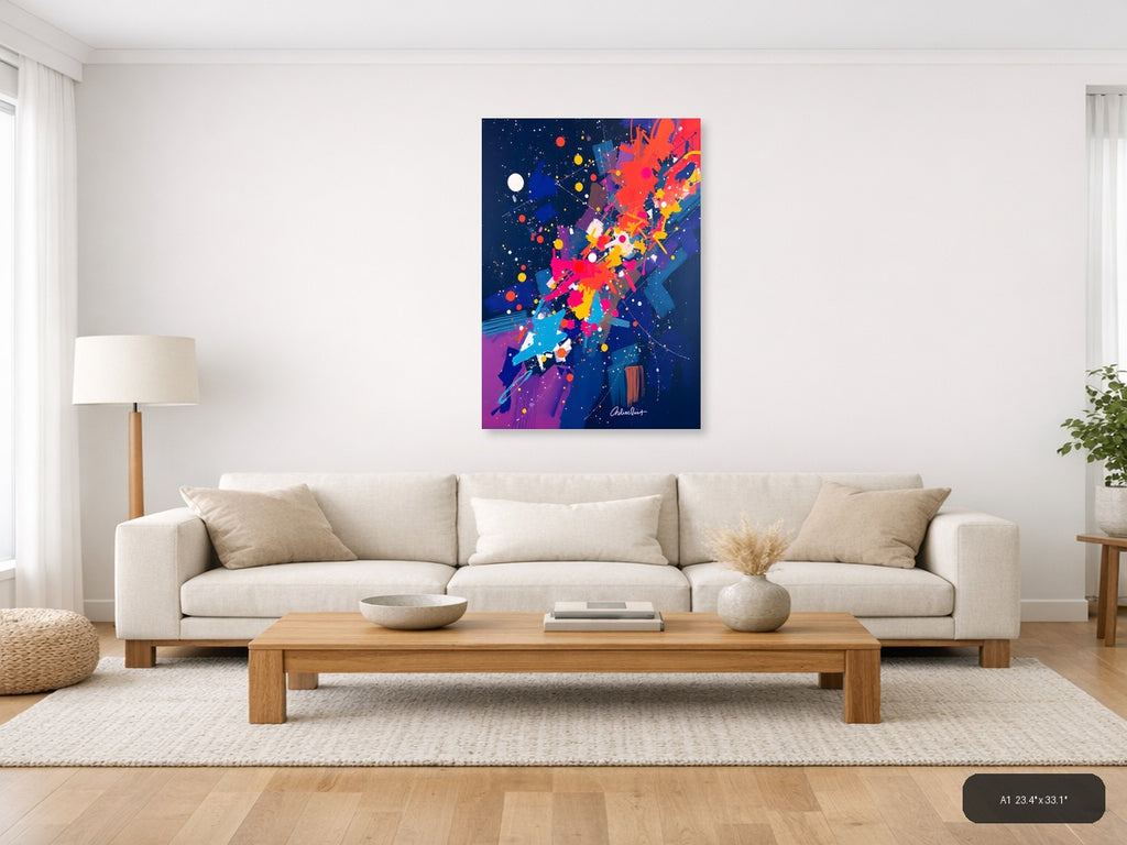 Cosmic Explosion Abstract Colorful Stars Wall Art — A1 / Living Room