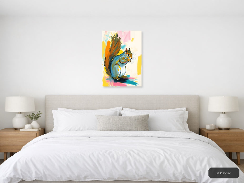 Colorful Abstract Squirrel Portrait Wall Art — A2 / Bedroom